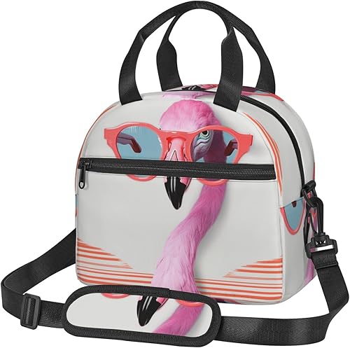 Hello Glasses - Lonchera con estampado de flamenco para mujeres y hombres, lonchera aislada con correa ajustable para el hombro, lonchera