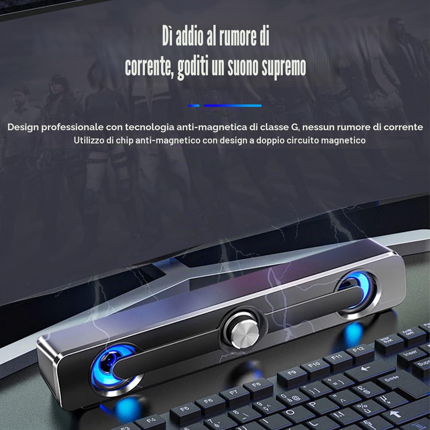 Soundbar per PC/Laptop,Casse PC,Altoparlante da Gioco Con Fantastiche Luci LED,Alimentazione USB, Jack da 3,5 mm, Altoparlanti PC per Computer, Mobile, Tablet,laptop