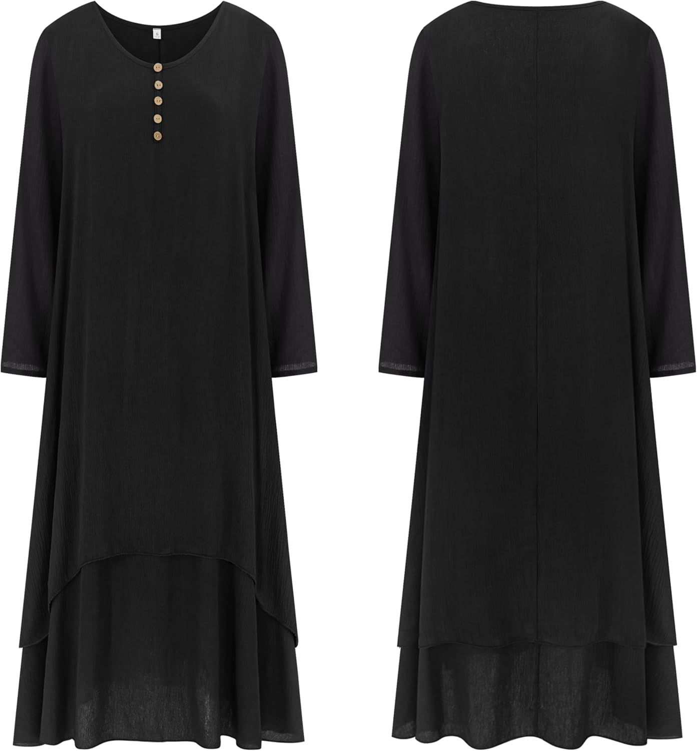 R.Vivimos Women Long Sleeve Cotton Casual Loose Plus Size Irregular Long Dresses - Image 4