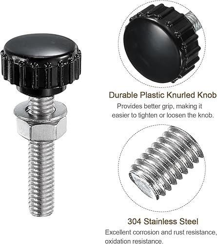 Miniatura 420 de uxcell Juego de 4 perillas moleteadas, tornillos de pulgar con tuercas y arandelas, rosca macho métrica M6 x 1.378 in, cabeza de plástico de 0.984