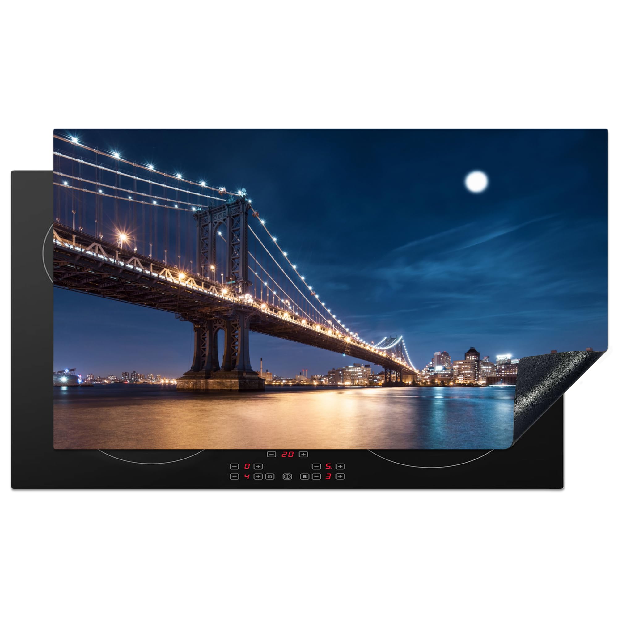 KitchenYeah© Cubre Vitrocerámica - Protector Vitroceramica Induccion 90x52 cm - Tapa Vitroceramica - Protector de Vitroceramica Puente - Luz - Atardecer - Lago - Blau - Ciudad