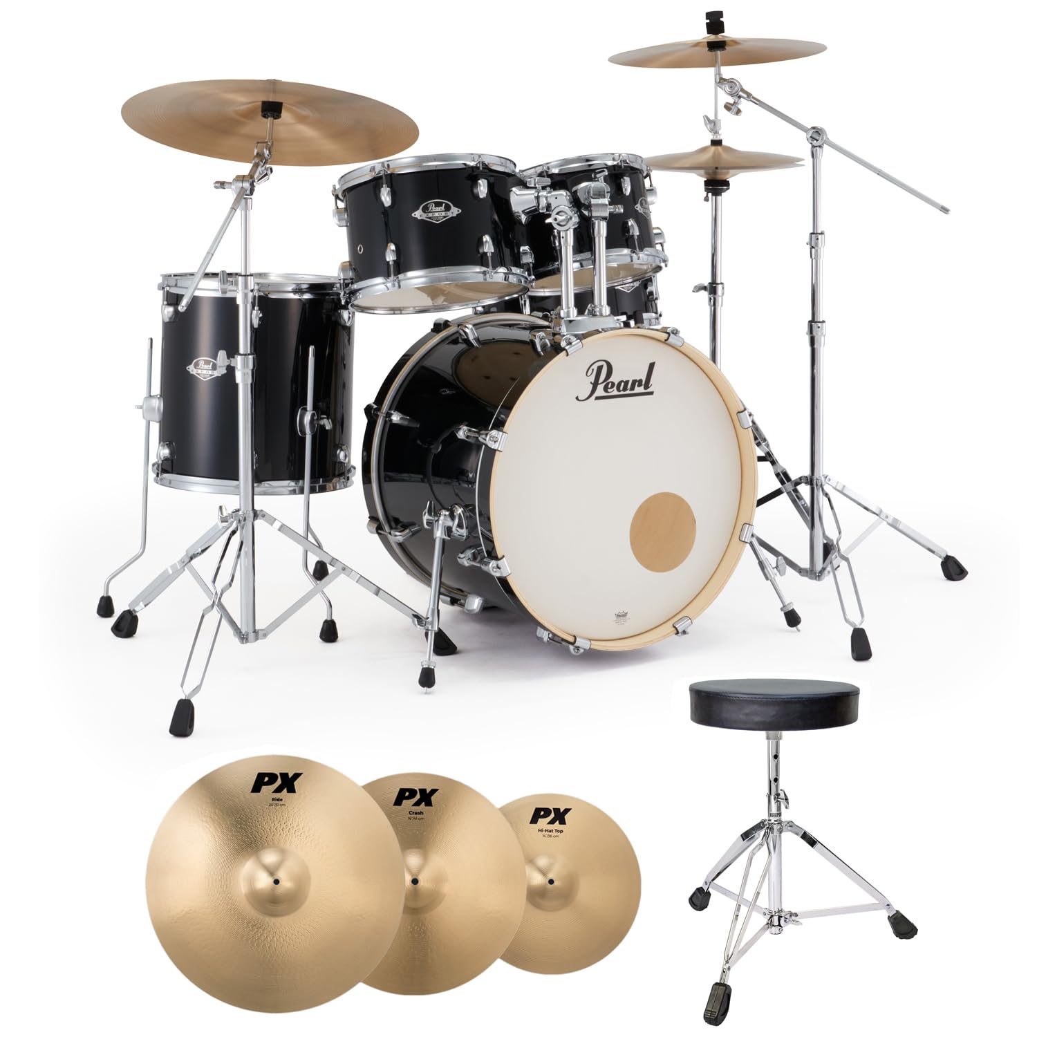 Pearl Export, EXX705NBR/C31, batteria con piatti Sabian e sgabello Keepdrum, colore nero