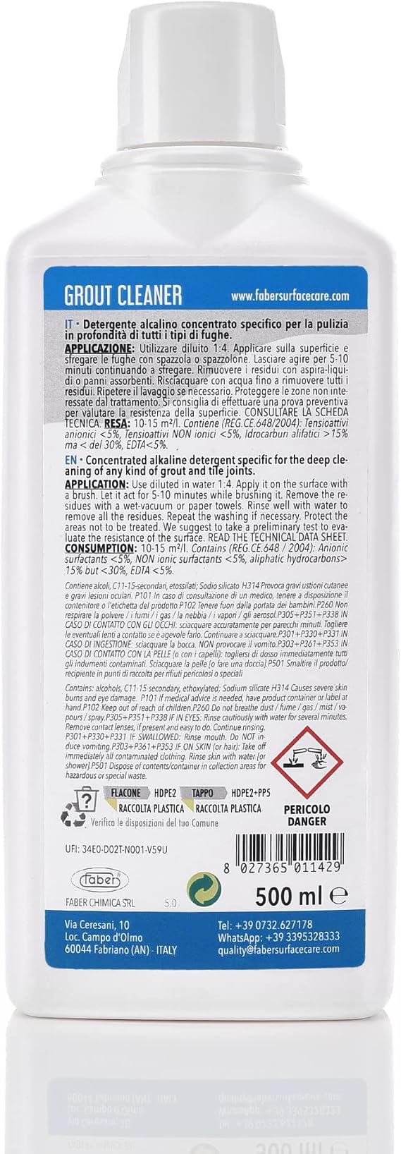 FABER Grout Cleaner, Heavy Duty Grout Cleaner for Every Kind Grout and Tile Joints - Friendly and Safe Cleaner - Removes/Deep Cleans Dirt, Grease, Grime - Safe for All Alkali-Resistant Surfaces