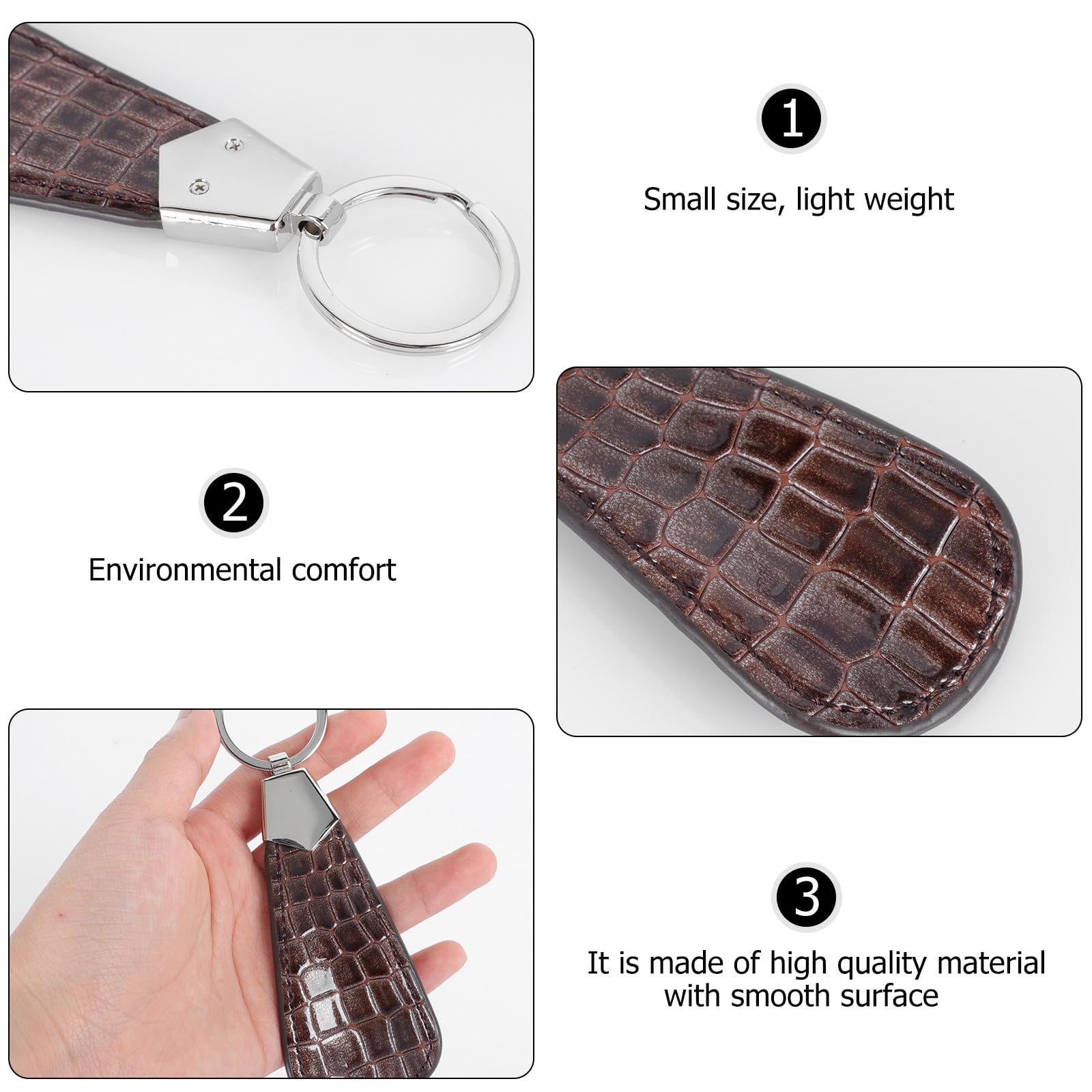 HOMSFOU Calzador Portátil de Pu con Llavero, Tamaño Mini, 2 Unidades en Negro y Marrón con Textura, Accesorio Práctico para Viaje y Cuidado del Calzado