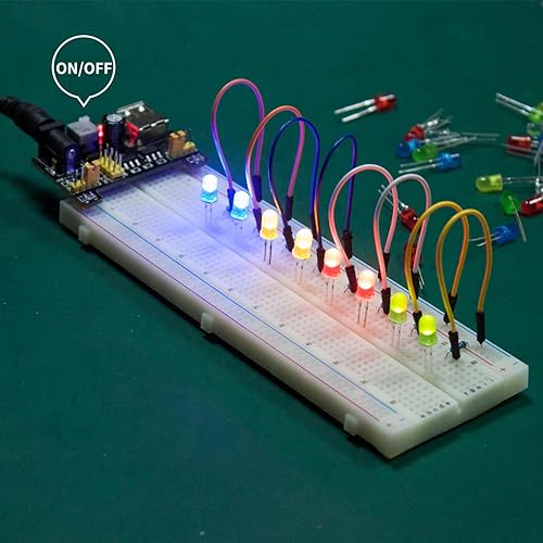 Miniatura 4 de Miuzei Kit de componentes electrónicos con módulo de suministro, cable de puente, placa de 830 puntos de conexión, potenciómetro de precisión,