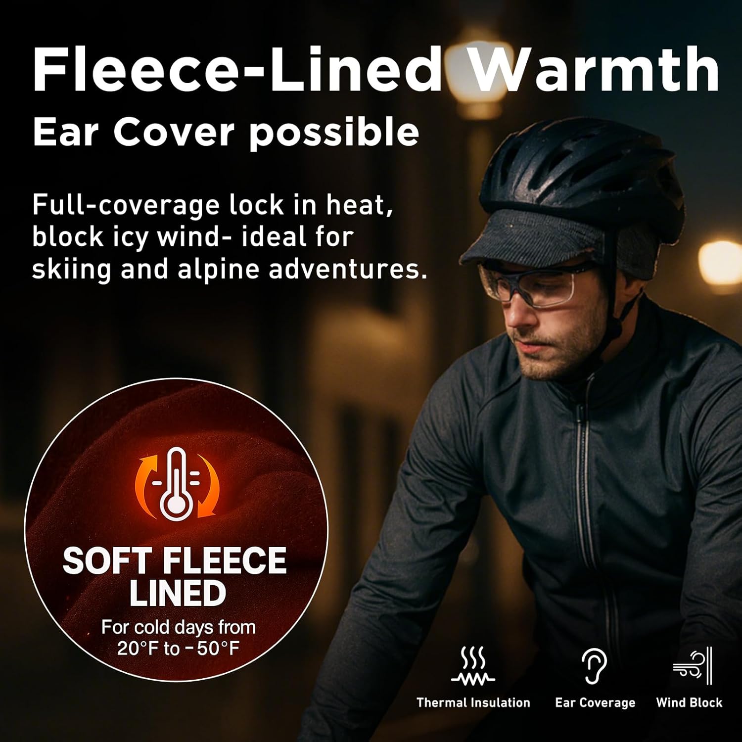 TOP-EX DryKnit™ Waterproof L/XL/XXL Fleece Lined Merino Wool Blend Beanie with Brim Visor Cap Warm Winter Hat for Men Women - Image 3