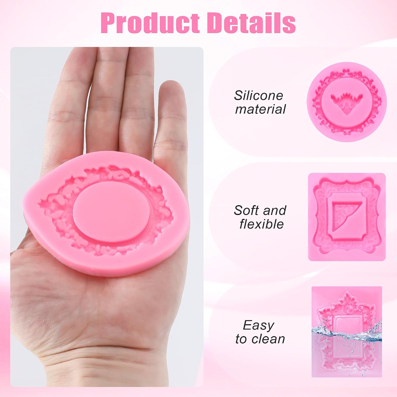4PCS Photo Frame Silicone Molds, Various Sizes Mini Frame Molds, Baroque Style Air Dry Clay Molds for Cake Decoration Polymer Clay Chocolate Candy Making