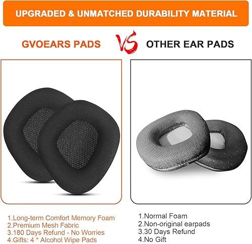 Miniatura 9 de Almohadillas de repuesto para auriculares Corsair Void y Corsair Void PRO RGB con cableinalámbricos para juegos con tela de malla negra, espuma