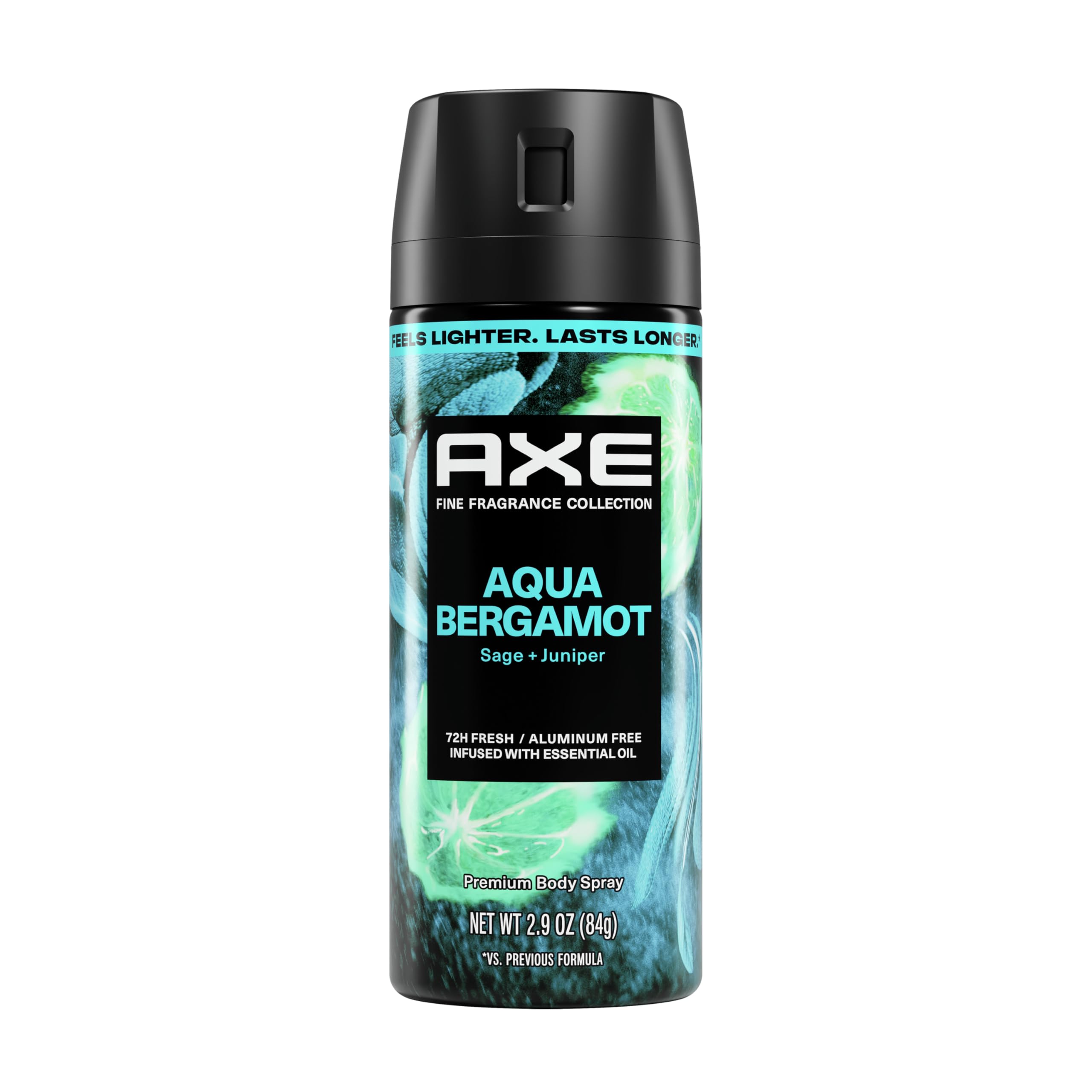AXE Fine Fragrance Collection Body Spray Aqua Bergamot 72 Hour Freshness Aluminum Free 2.9 oz