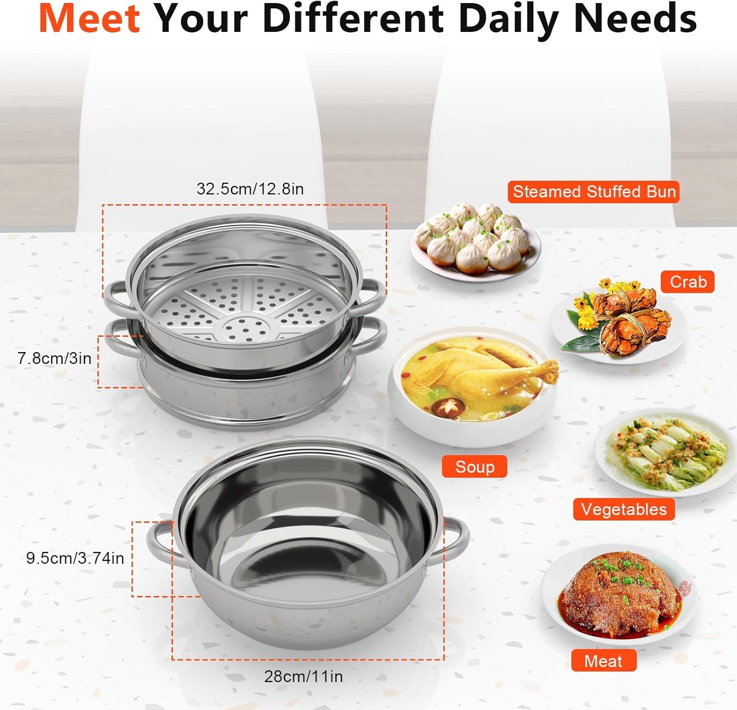 Stainless Steel Steamer Pot Food Steamer (3 Tier)