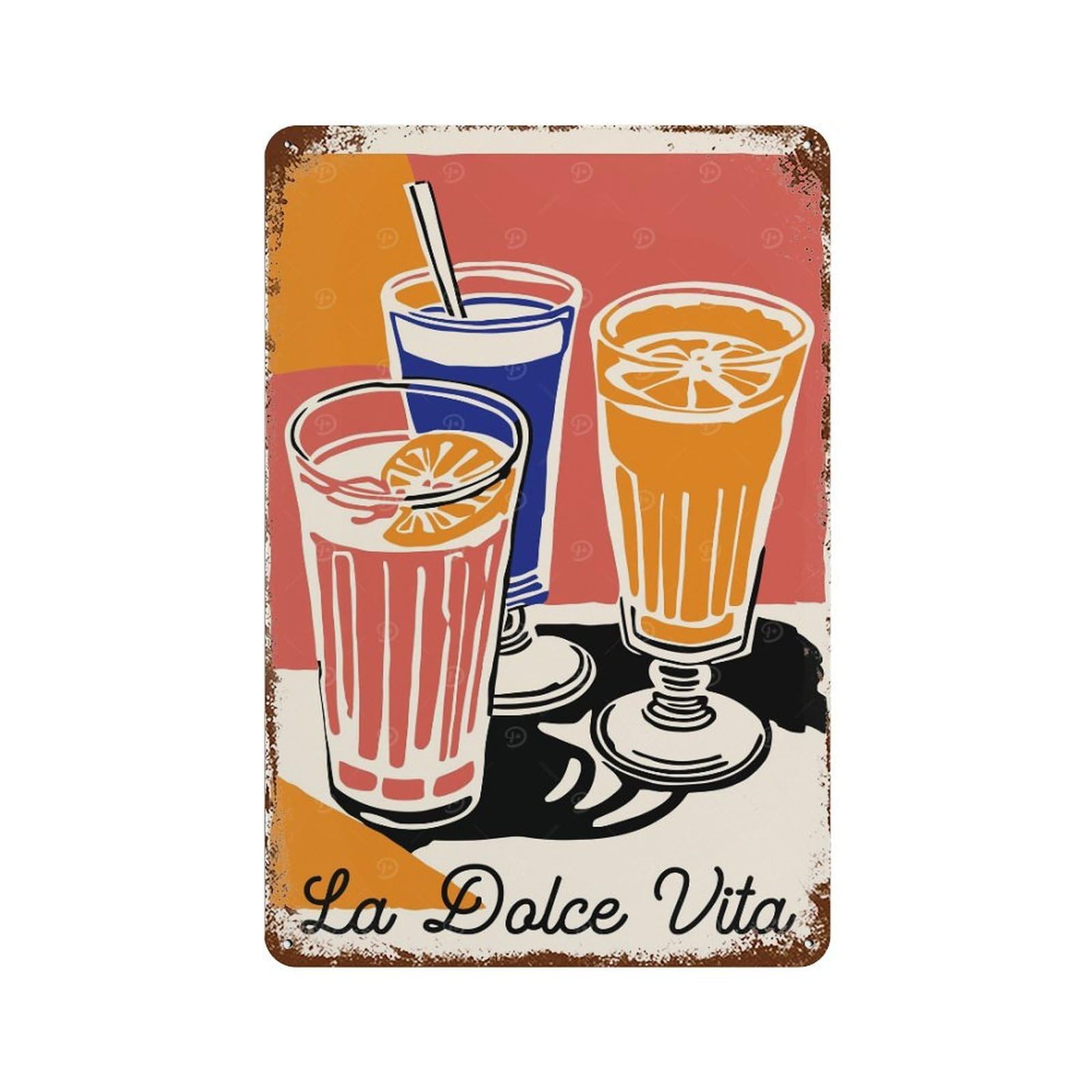 La Dolce Vita Italy Rusty Metal Tin Sign 11.8"x7.9", Old School Wall Decor for Garage, Pub Or Kitchen