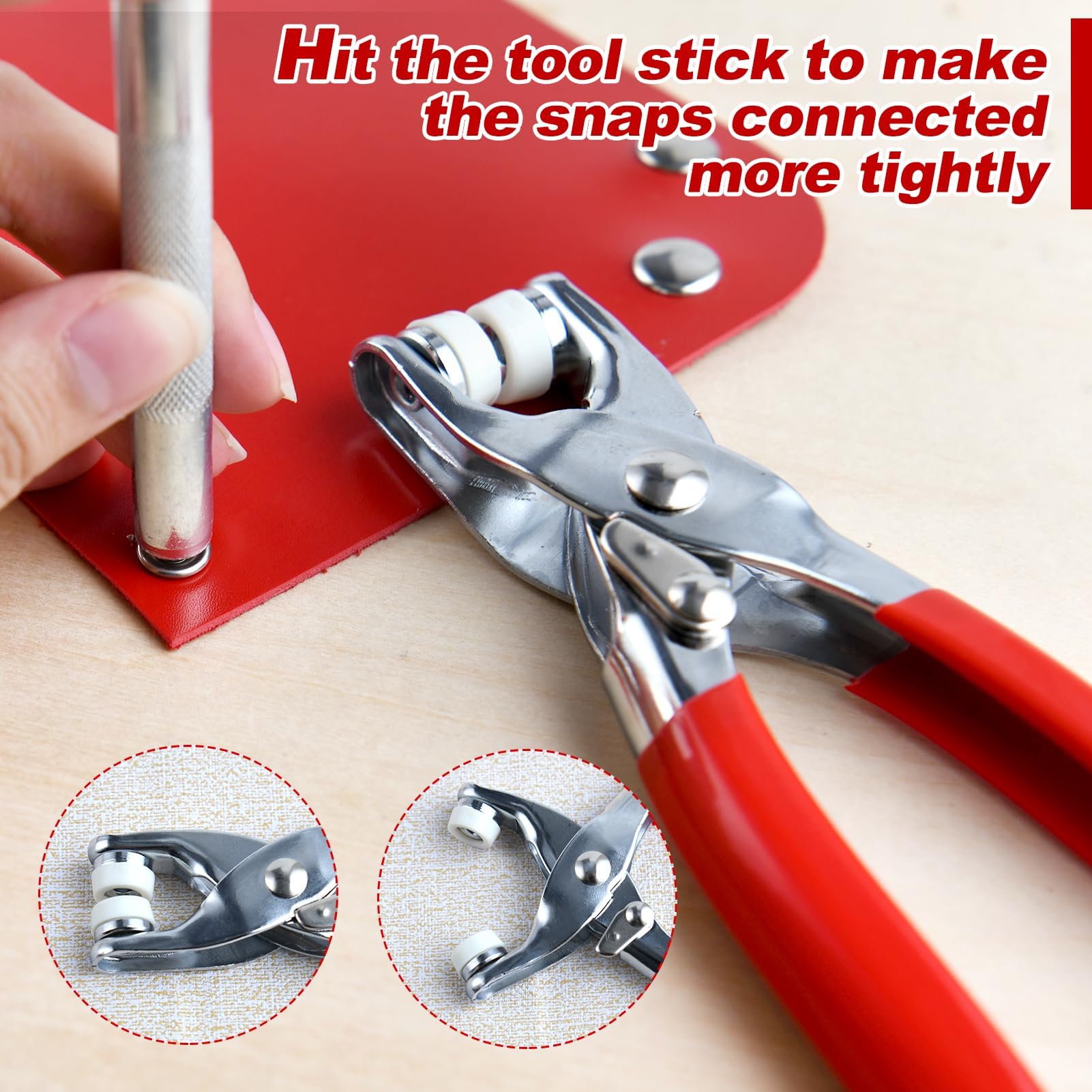 LEONTOOL Kit de 200 piezas de cierres a presión huecos y sólidos, alicates de cierre de botón a presión, kit de herramientas de presión de metal para ropa, bolsas de plástico, mesas, paños, etc