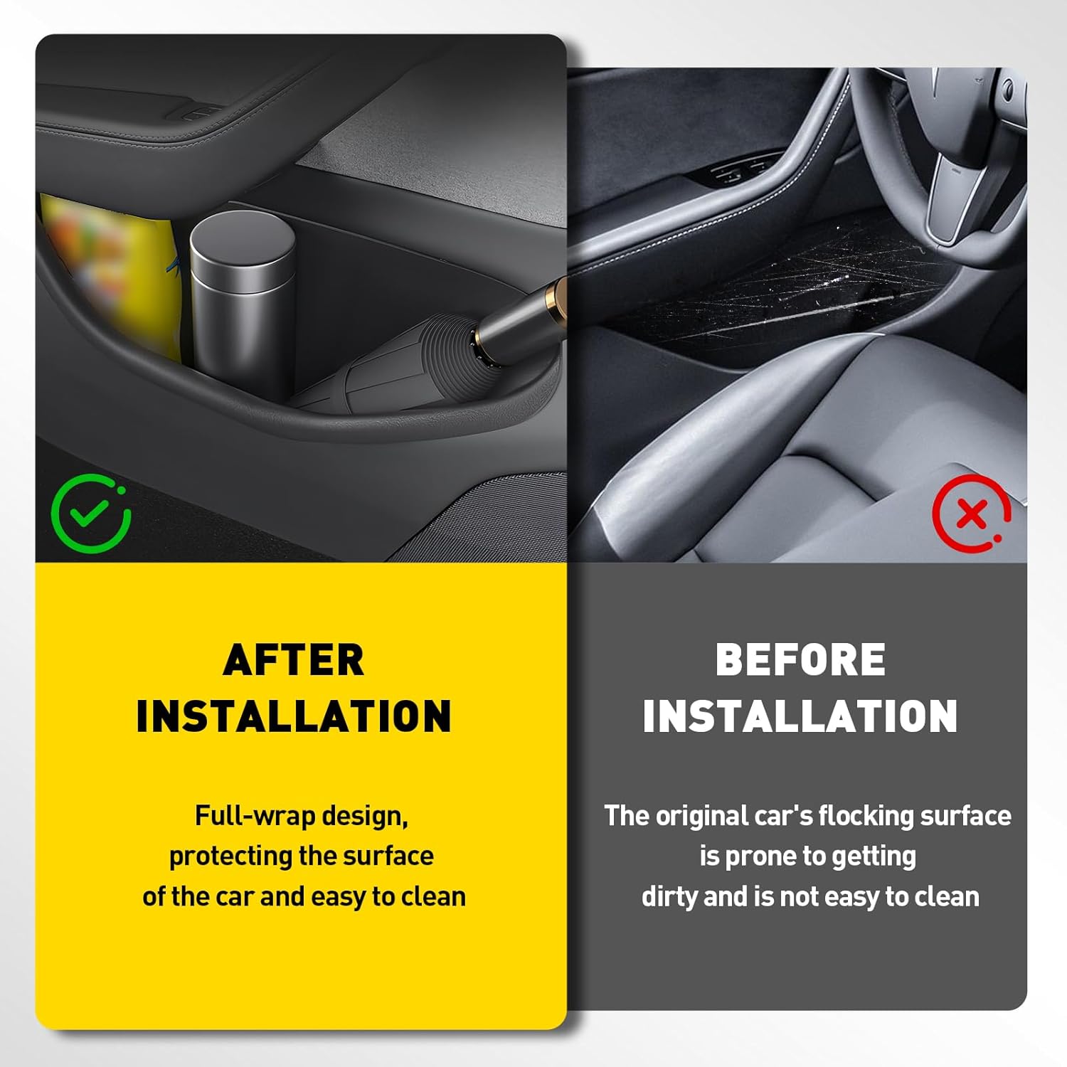 4PCS Door Side Organizer Compatible with Tesla Model Y Juniper 2025 2026 Accessories, Front & Rear Door Pocket Storage Box Tray Full-Cover Anti-Slip TPE Door Pocket Liner Black