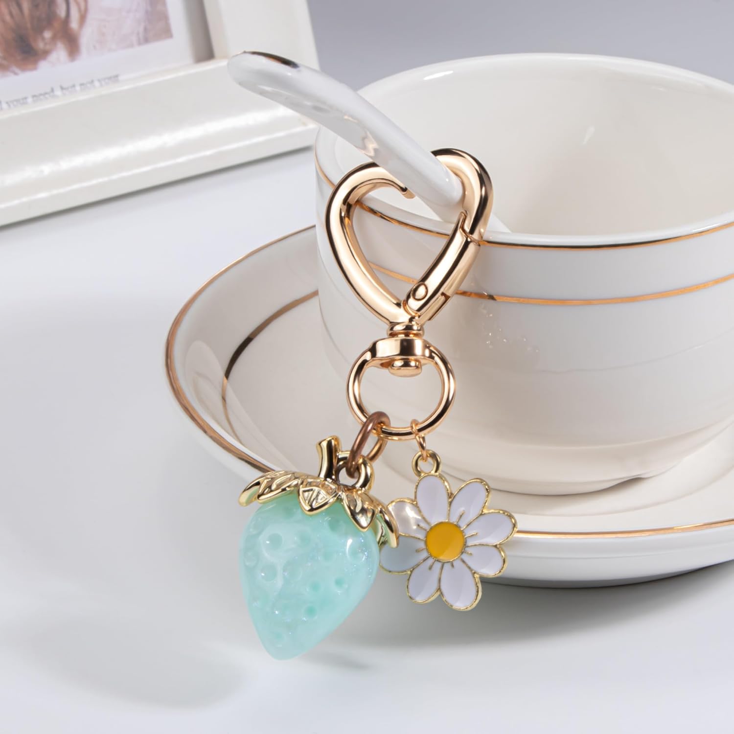 Wikavanli Cute Strawberry Keychain,Bag Charms,Kawaii Heart Flower Daisy Key chains Accessories Decor for Women Girls Purse - Image 4