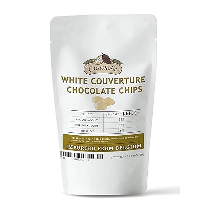 Amazon Com 2 Lb Cacaoholic White Couverture Chocolate Chips 28 Cocoa Resealable Stand Up Pouch Grocery Gourmet Food