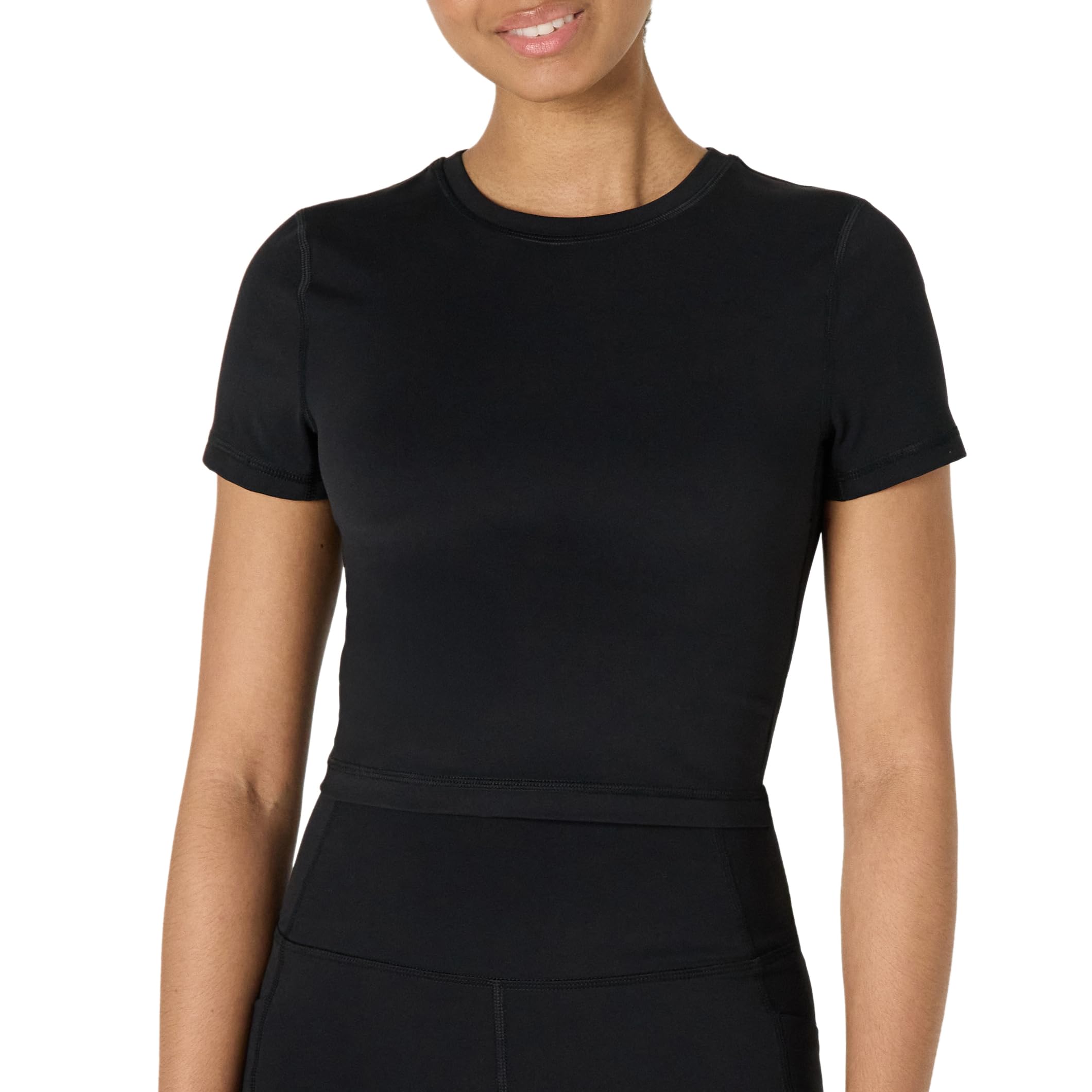Amazon Essentials Women's Active FormFlex Buttery-Soft Slim-Fit Layering Workout Crop Top, Black, S
