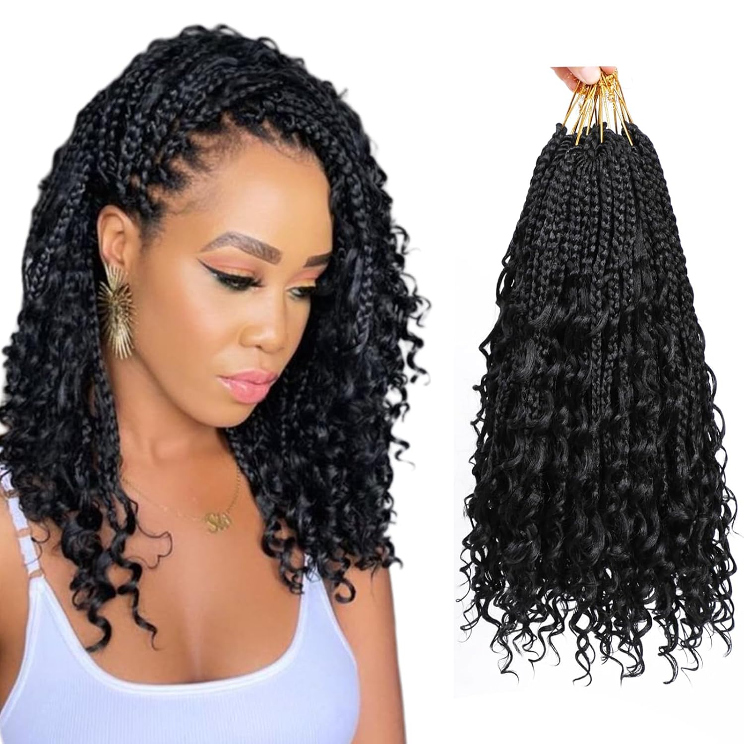 Boho Goddess Box Braids Crochet Hair for Black Women 8 Packs Pre-Looped #613 Blonde Crochet Braids with Curls 14 Inches