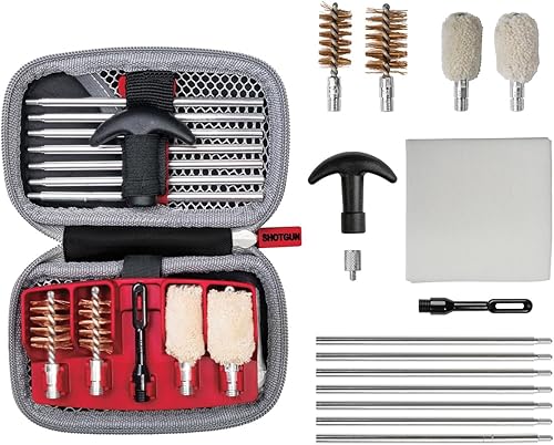 Real Avid Kit de limpieza de escopeta I Kit de limpieza de calibre 12 y calibre 20 I Trampa portátil para pistola de tiro Kit de bolsa con