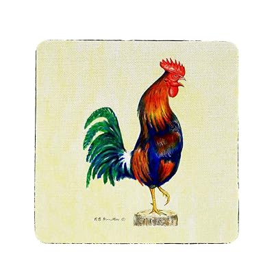 Betsy Drake CT037 Blue Rooster Coaster - Set of 4