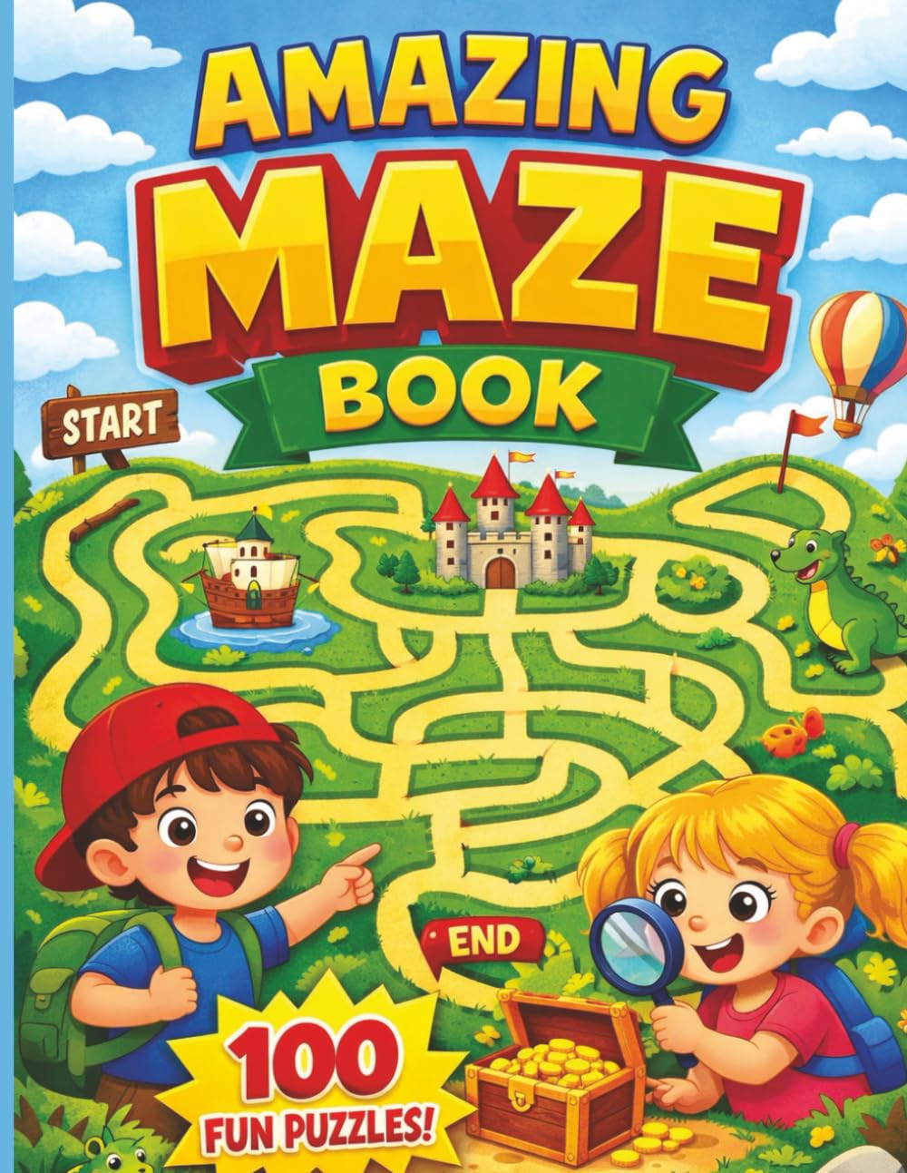 Amazing Maze Book: 100 Maze Games | 8.5 * 11 Book Size | Grate for kids | Solutions on next page