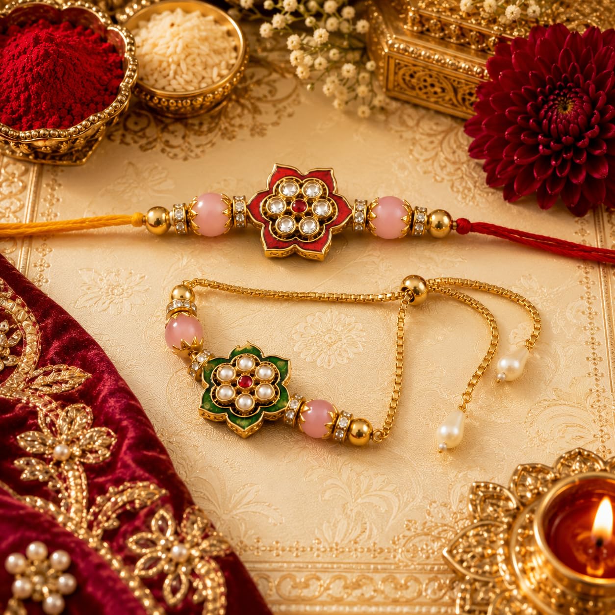 CraftVatika Rakhi Set for Brother Bhabhi, Couple Pair Designer Rakhi for Borther Bhaiya Bhabhi, Men Women Sister, with Rakshabandhan Greeting Card, Fridge Magnet Gift, Tilak Set, Home Decor Gift discount deal