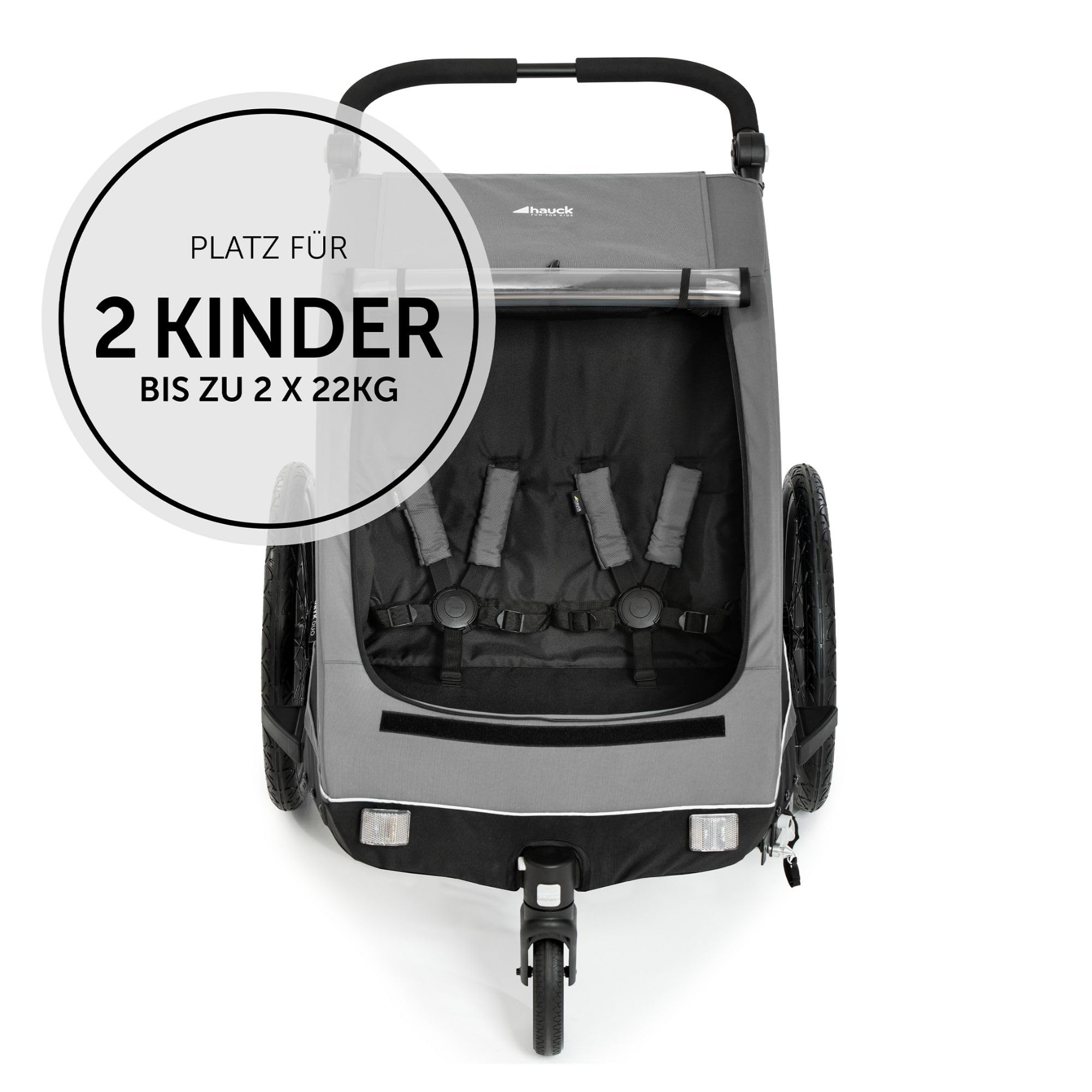 hauck 2in1 Fahrradanhänger Dryk Duo Set inkl. Baby Lounger | Zwillingsanhänger und Kinderwagen für 2 Kinder | faltbar & gefedert, XL Luftreifen