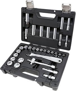 Beta BW 913E/C33 – Professionelles Set mit 28 Sechskant-Stecknüssen und 5 Zubehörteilen, 3/8" Vierkantaufnahme, Chrom-Vanadium-Stahl, in Kunststoffkoffer
