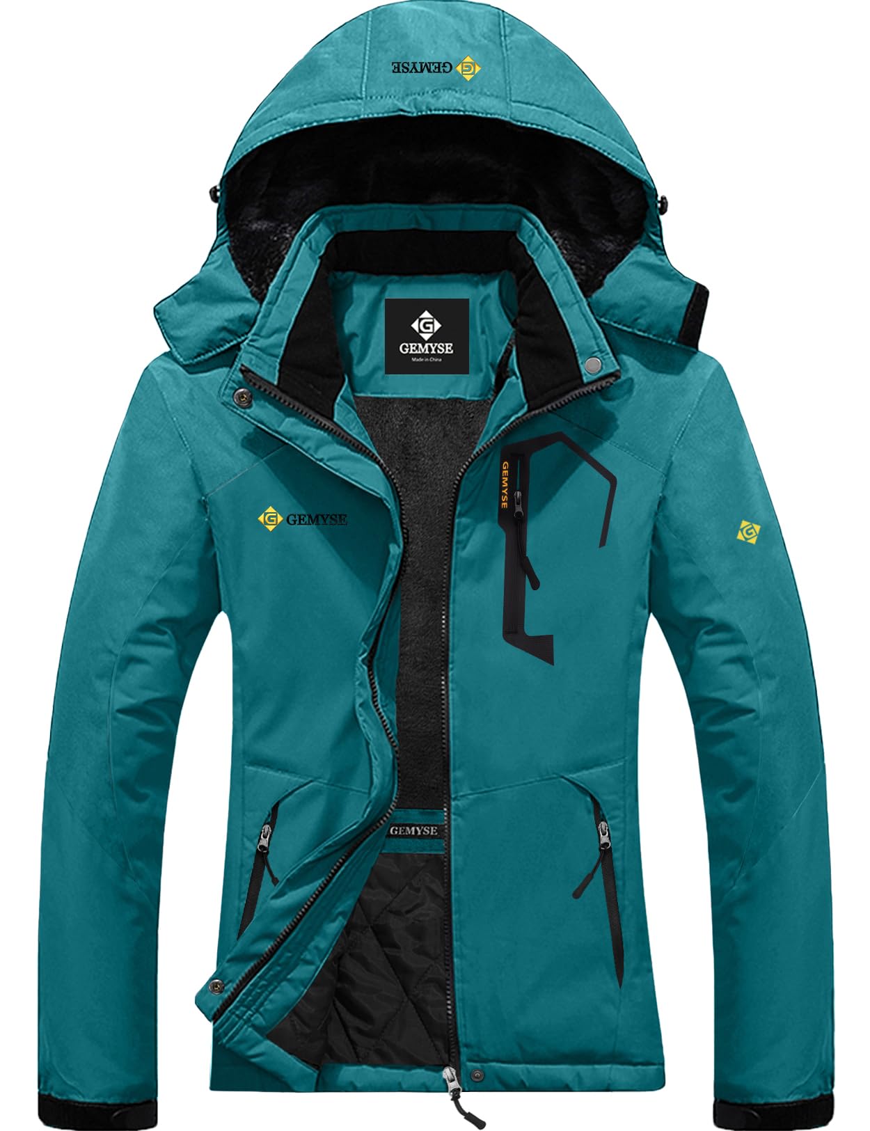 GEMYSE Donna Giacca da Sci impermeabile montagna Giacche Pile invernale antivento Cappotto con Cappuccio