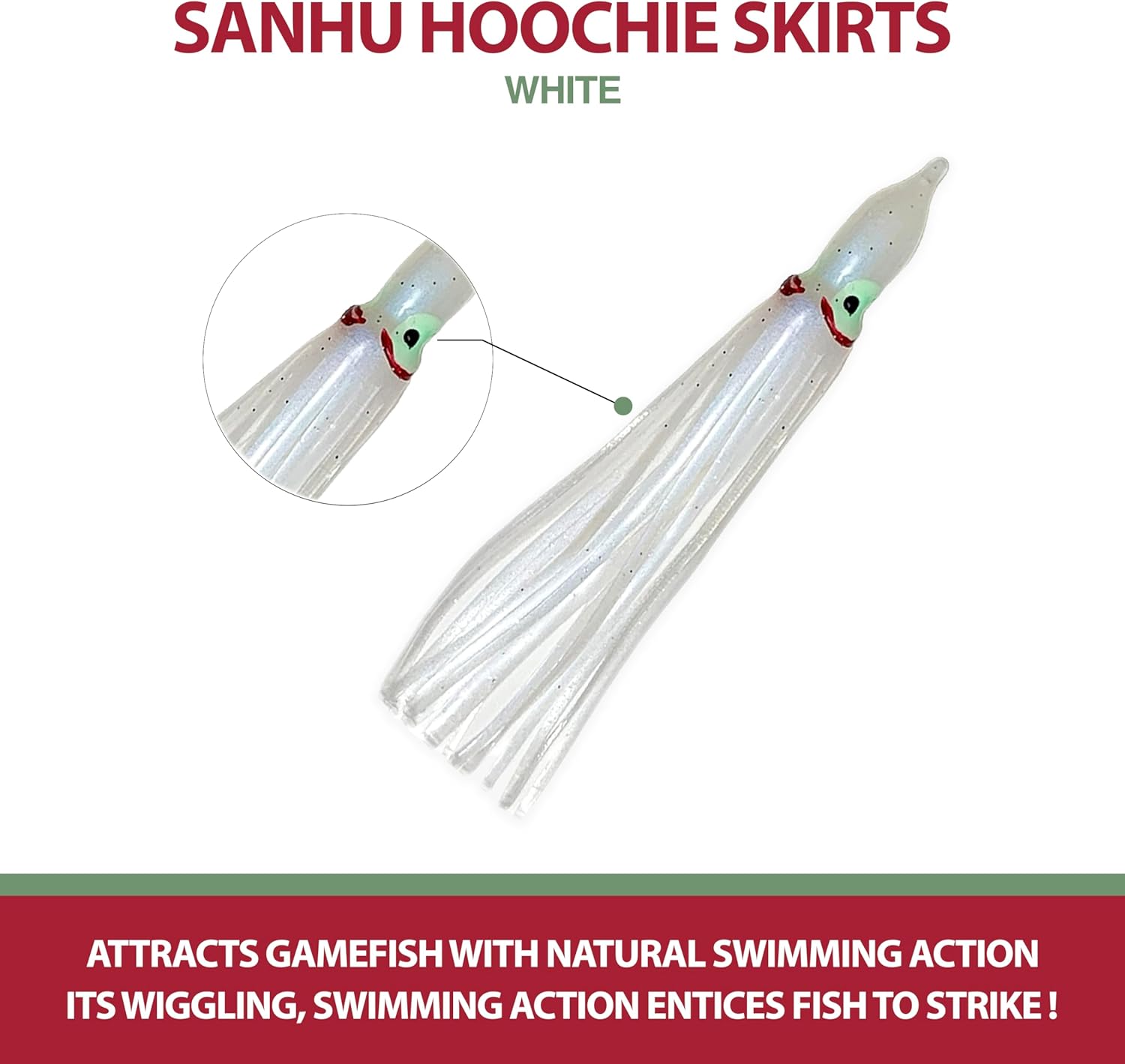 4.75" Hoochie Squid Skirts, 40 Pcs White Soft Plastic for Saltwater & Freshwater Trolling, Ideal for Tuna, Salmon, Mahi & Offshore Game Fishing
