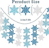 Vista 2 de Whaline Guirnalda de fieltro de copo de nieve, guirnalda de copos de nieve blanca y azul, guirnalda de banderines de invierno para Navidad