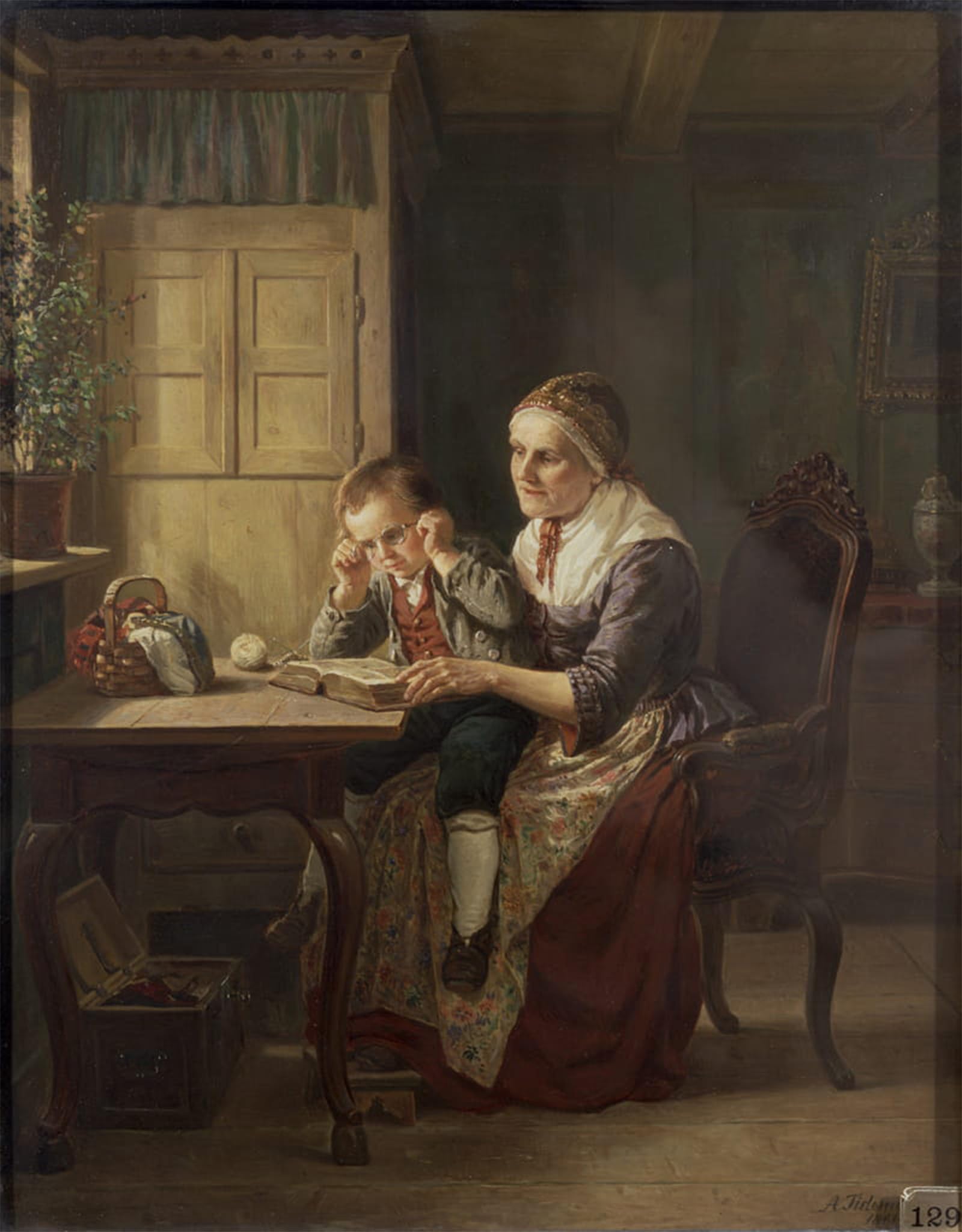 ARTXLXXBN Famous Print Painting Colorful Art Print Granny's Darling by Adolph Tidemand Canvas Art Decorations for Home Decor 60x90cm