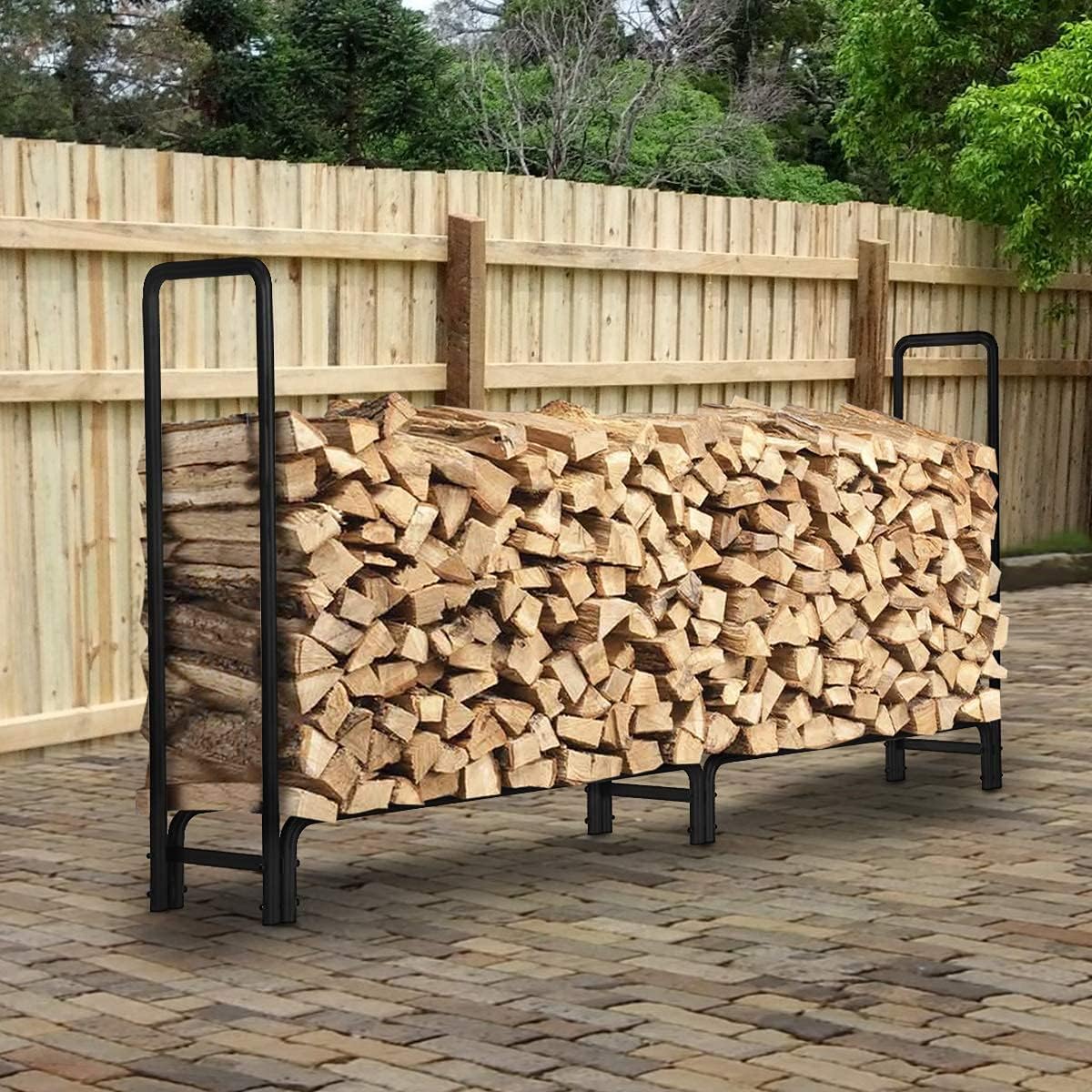 AKSG 8ft Firewood Rack Outdoor Heavy Duty Log Rack Firewood Storage Rack Fire Wood Rack Holder Steel Tubular for Indoor Outdoor Fireplace Tool for Patio Deck Log Storage Stand
