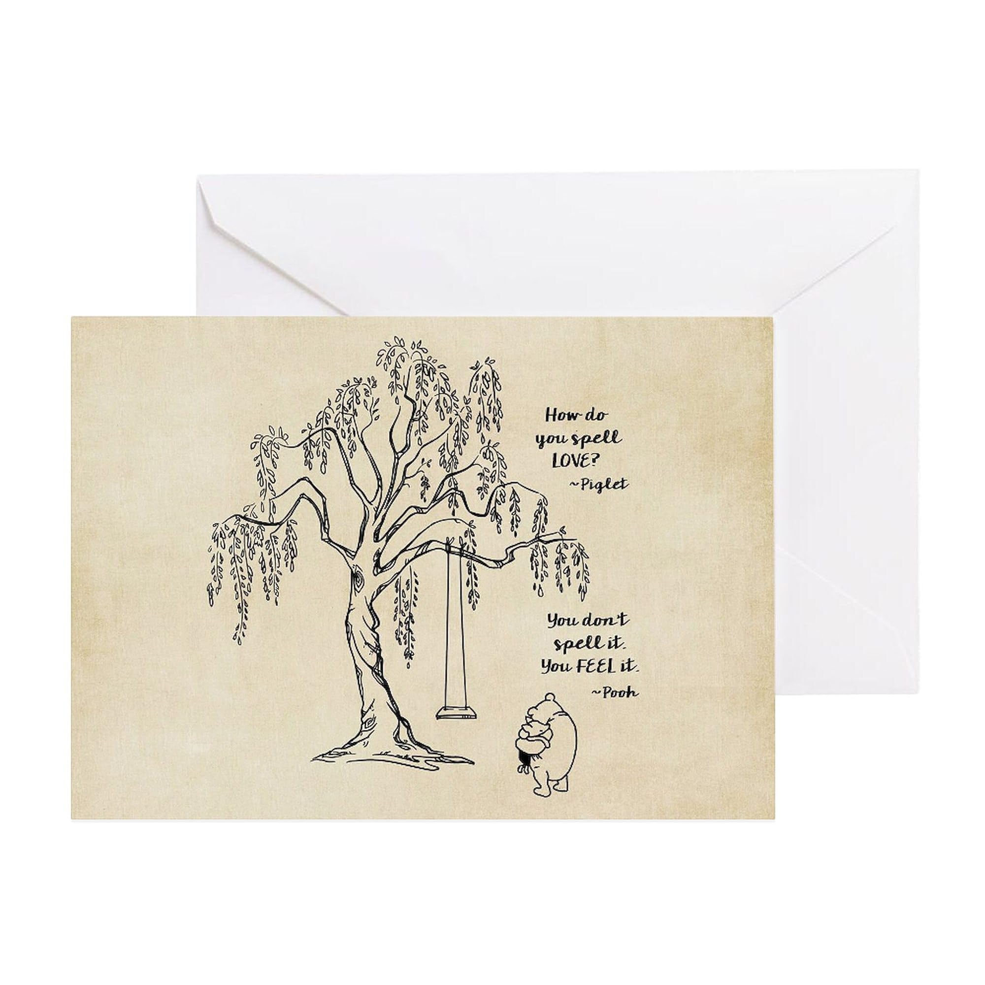 CafePress Winnie The Pooh ~ How Do You Spell Love? Folded Greeting Card Glossy