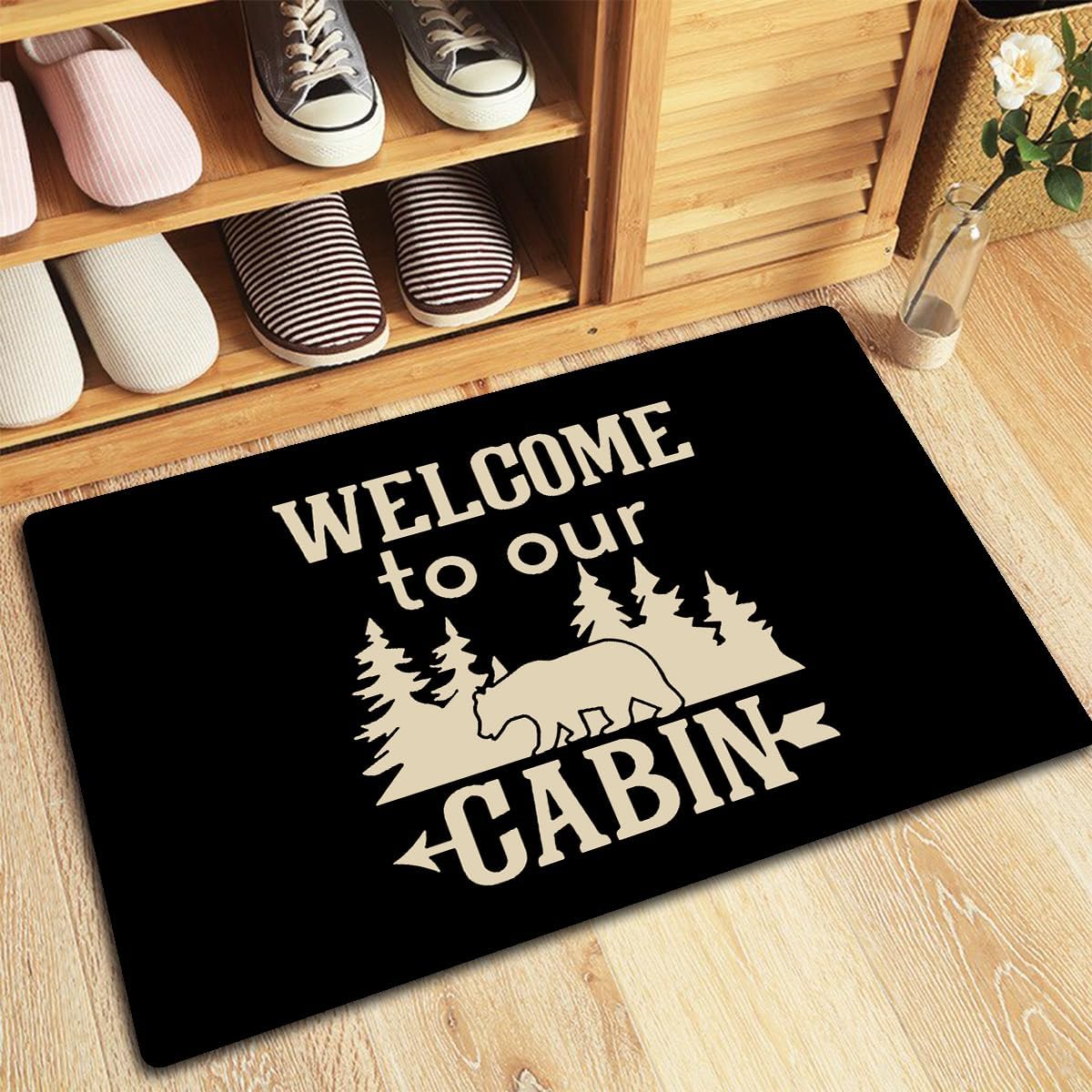 Welcome to Our Cabin Funny Doormat - 23.6x15.7 Inch Non-Slip Rubber Welcome Mat for Front Door,Entryway Mat with Humorous Design - Durable Indoor/Outdoor Use