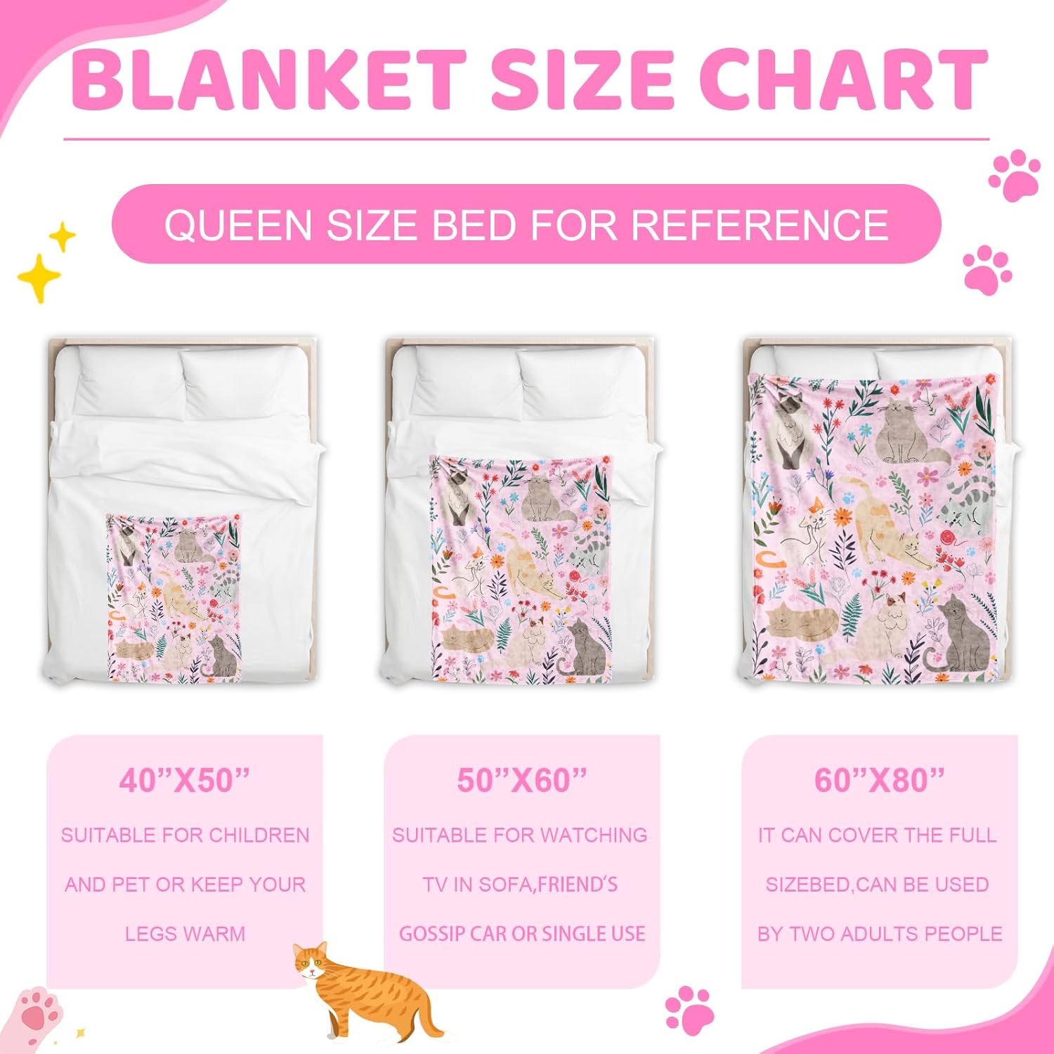 Cats Blanket for Girls Women, Gifts for Cats Lovers, Adult Ultra Soft Kitten Throw Blanket for Bed Room Decor 60"x 80" - Image 2