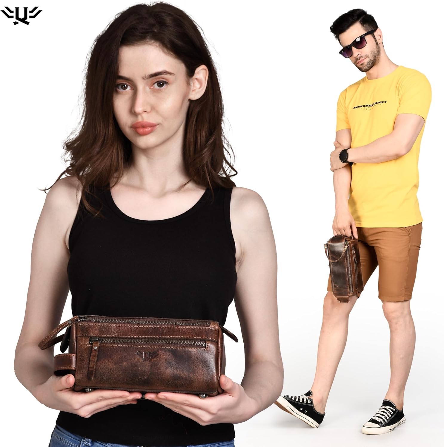 Premium Handmade Leather Toiletry Bags for Men and Women, Genuine Leather Dopp Kit and Shaving Bag for Men, Travel Cosmetic Bag for Women's and Men's, Zipper Pocket, Dark Brown