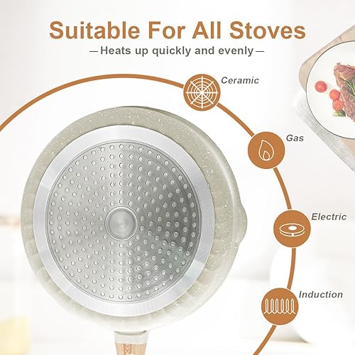 Miniatura 3 de Bobikuke Juego de 10 utensilios de cocina antiadherentes, ollas y sartenes antiadherentes con tapa, juegos de utensilios de cocina para cocinar con