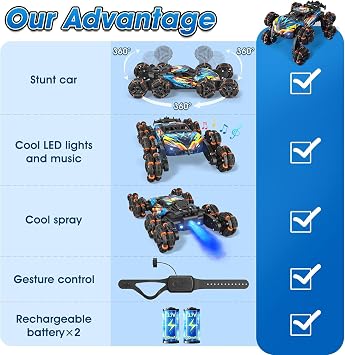Remote Control Cars for Boys Age 3+, 8WD Hand Gesture Sensing RC Stunt Cars