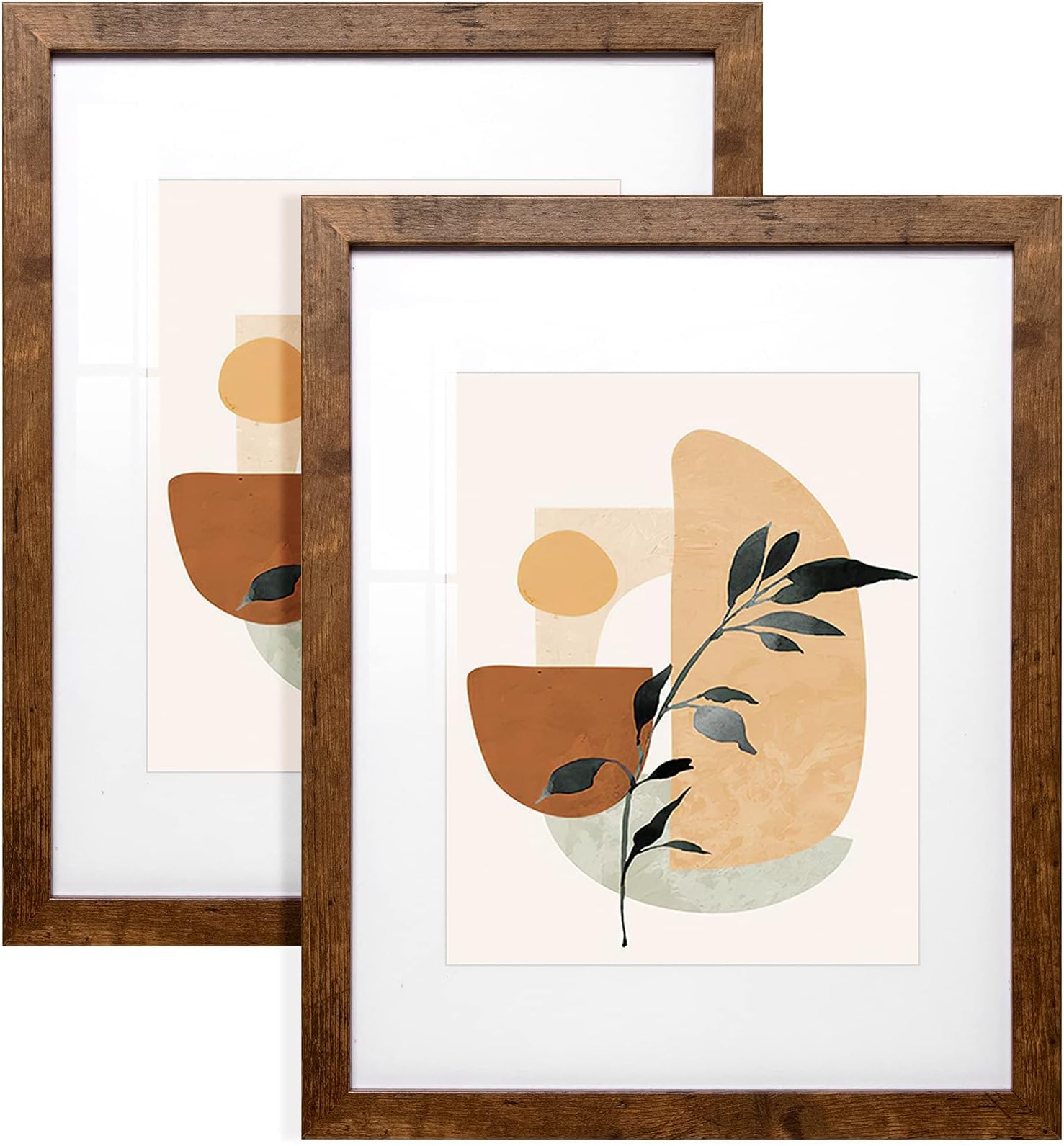 Sonefreiy 11x14 Picture Frame Wood with Mat for 8x10 Rustic Brown Photo Frame Set for Desk and Wall Gallery Home Decor Gift, set of 2