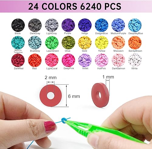 Vista 42 de Redtwo Kit de 23000 cuentas de arcilla para hacer pulseras de la amistad, 7 cajas de 144 colores, juego de cuentas Heishi de polímero plano