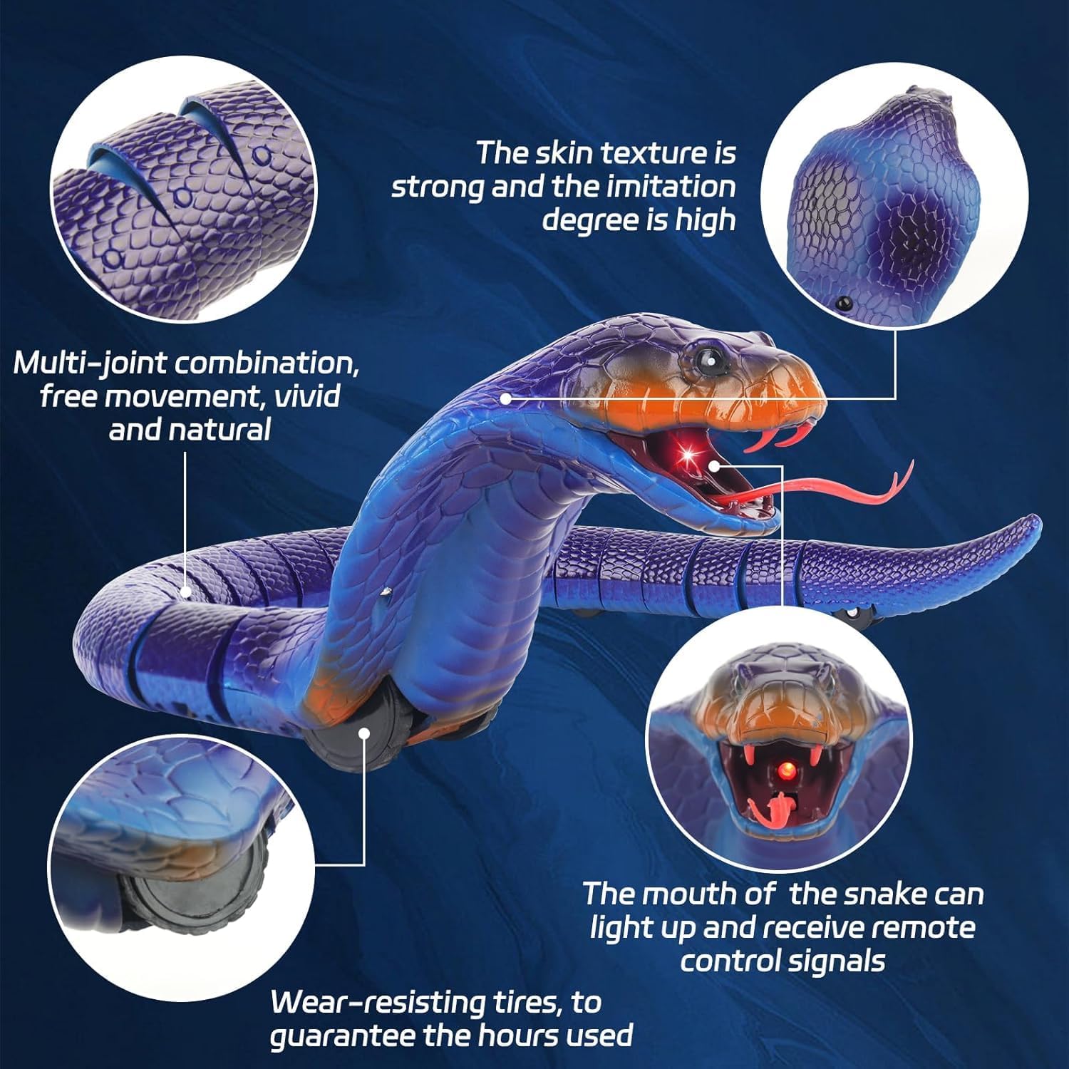 TOYVELLY Realistic Remote Control Snake Toy – RC Cobra Toy for Kids 17-inch Rechargeable Crawling Snake with Fast Moving Egg-Shaped Infrared Controller, Retractable Tongue & Swinging Tail (Blue) 3
