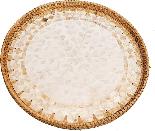 Cesta redonda de ratán de 12 pulgadas con base de madera de mopa beige, bandeja otomana de mimbre grande con 1 pulgada, platos tejidos para disponible en Yaxa Peru