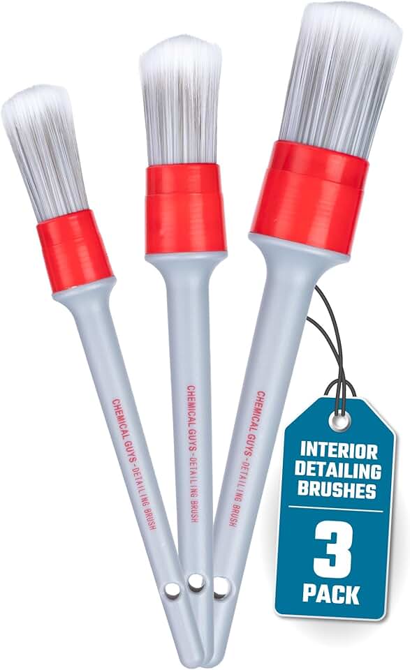 Chemical Guys All in the Details Interior Detailing Brush Set - 3-Piece Soft & Durable Car Detailing Brushes for Vents, Consoles, 