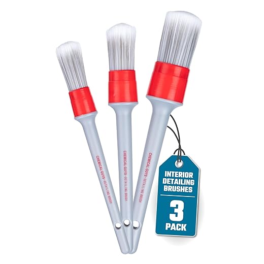 Chemical Guys All in the Details Interior Detailing Brush Set - 3-Piece Soft & Durable Car Detailing Brushes for Vents, Consoles, Buttons, Trim & Hard-to-Reach Areas in Cars, Trucks, SUVs & RVs