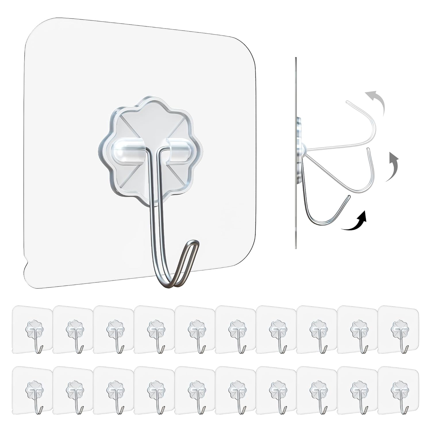 Eightiz 20 Pcs Flower Hook PVC Heavy Duty Self Adhesive Stainless Hooks, Transparent Waterproof and Oilproof Wall Hooks for Kitchen Bathroom Shower Door Outdoor Home Improvement Utility Hook Eightiz 20 Pcs Flower Hook PVC Heavy Duty Self Adhesive Stainless Hooks, Transparent Waterproof and Oilproof Wall Hooks for Kitchen Bathroom Shower Door Outdoor Home Improvement Utility Hook
