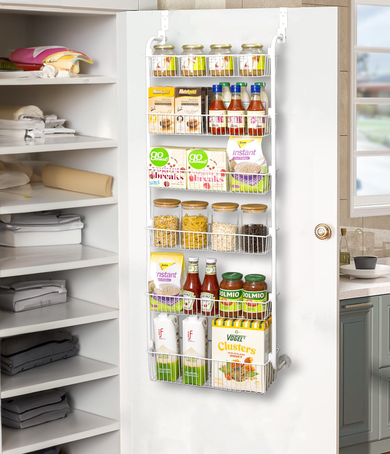 Over the Door Pantry Organizer, L17.5xD6.1xH51.5in HeavyDuty Metal