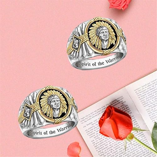 Miniatura 3 de Anillo de jefe indio para hombres, anillos de cabeza india nativa americana, anillo de búfalo vikingo, anillo de espíritu del guerrero, anillo de