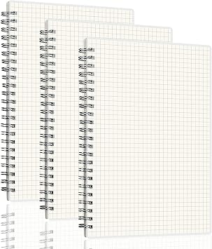 A5 Graph Paper Notebook, 3 Pack Graph Grid Spiral Notebook, Square Grid Wire Bound Notebook, Student, Office, School, 80 Sheets/160 Pages Per Book - 5.7 x 8.3 Inches