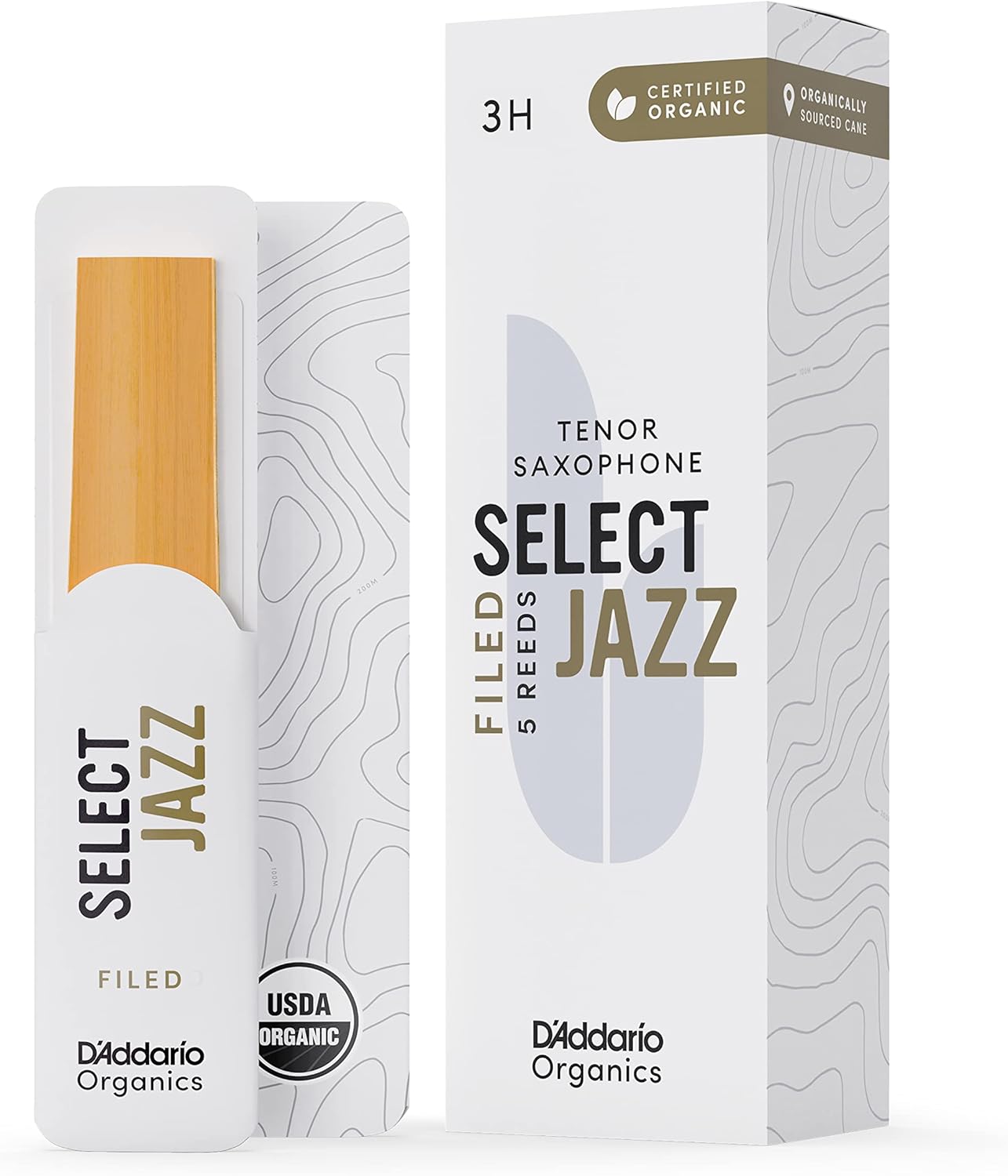 D'Addario Organic Select Jazz Filed Tenor Saxophone Reeds - Sax Reeds - Individually Sealed - 3 Hard, 5 Pack
