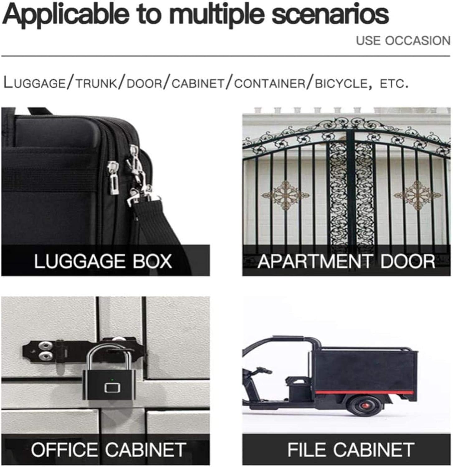 防水キーレス指紋ロックポータブル盗難防止亜鉛合金セキュリティ南京錠スーツケース荷物ケースロック45x76x13mmホワイト (Col